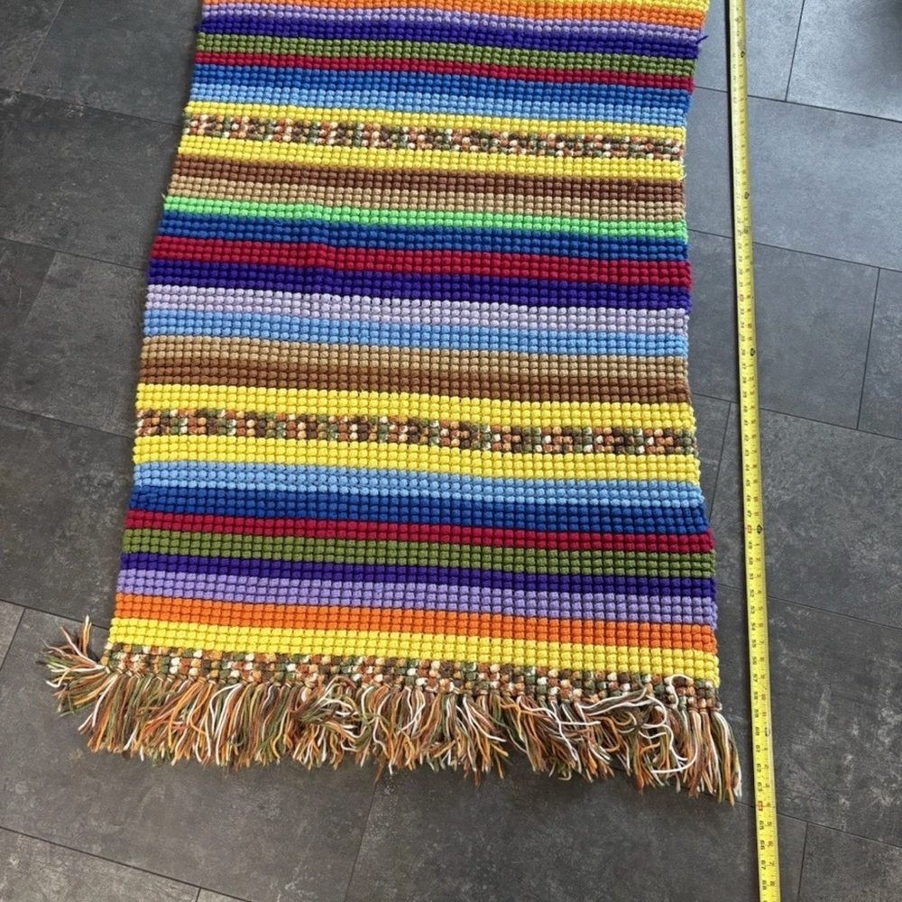 Colorful Rainbow  Striped Crochet Bobble Blanket Throw